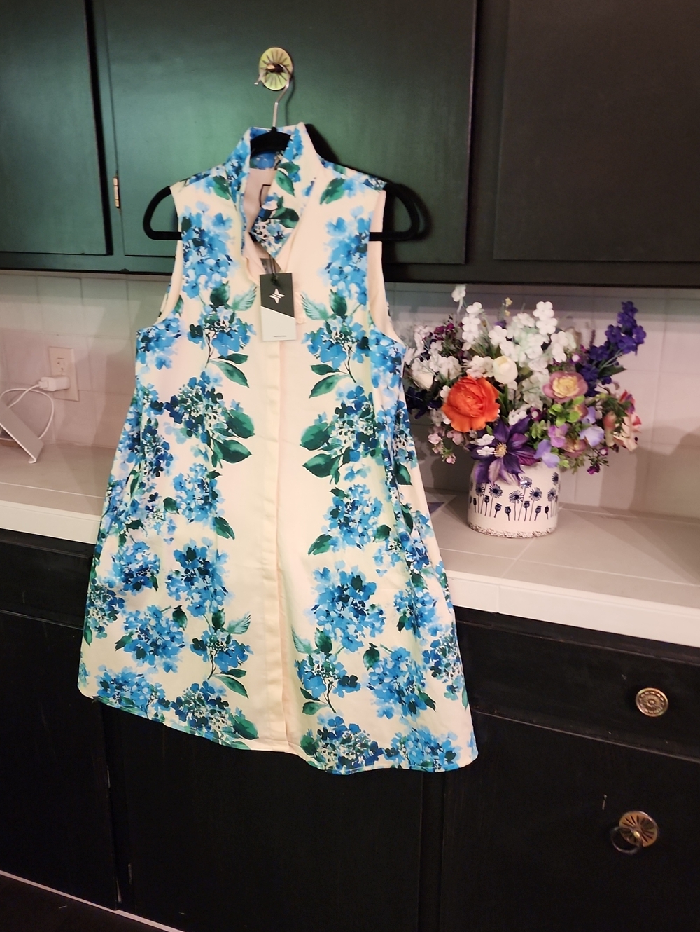 Tuckernuck Cream Midi Dress with Blue Floral Print